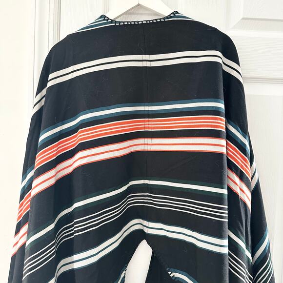 Kenzo RTW 2015 Black Orange White Serape Baja Stripe Wrap Cardigan Sweater Small - Picture 9 of 10